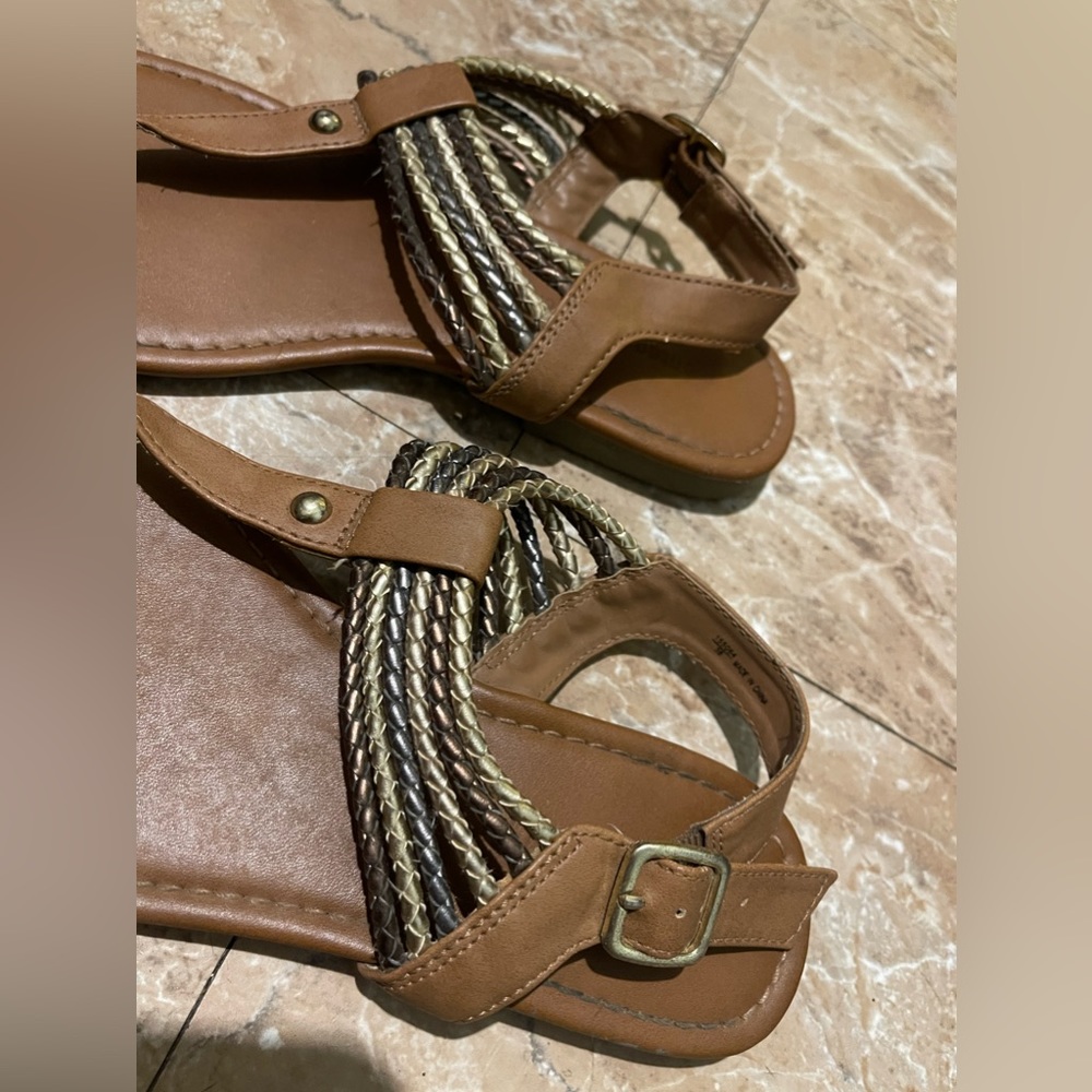 Brown sandals.